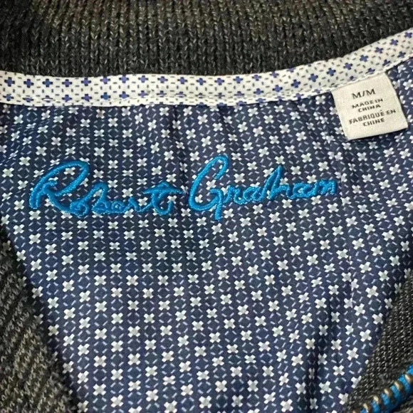 Robert Graham men dark  gray long sleeves collar 1/4 zip pullover sweater size M - Picture 6 of 12